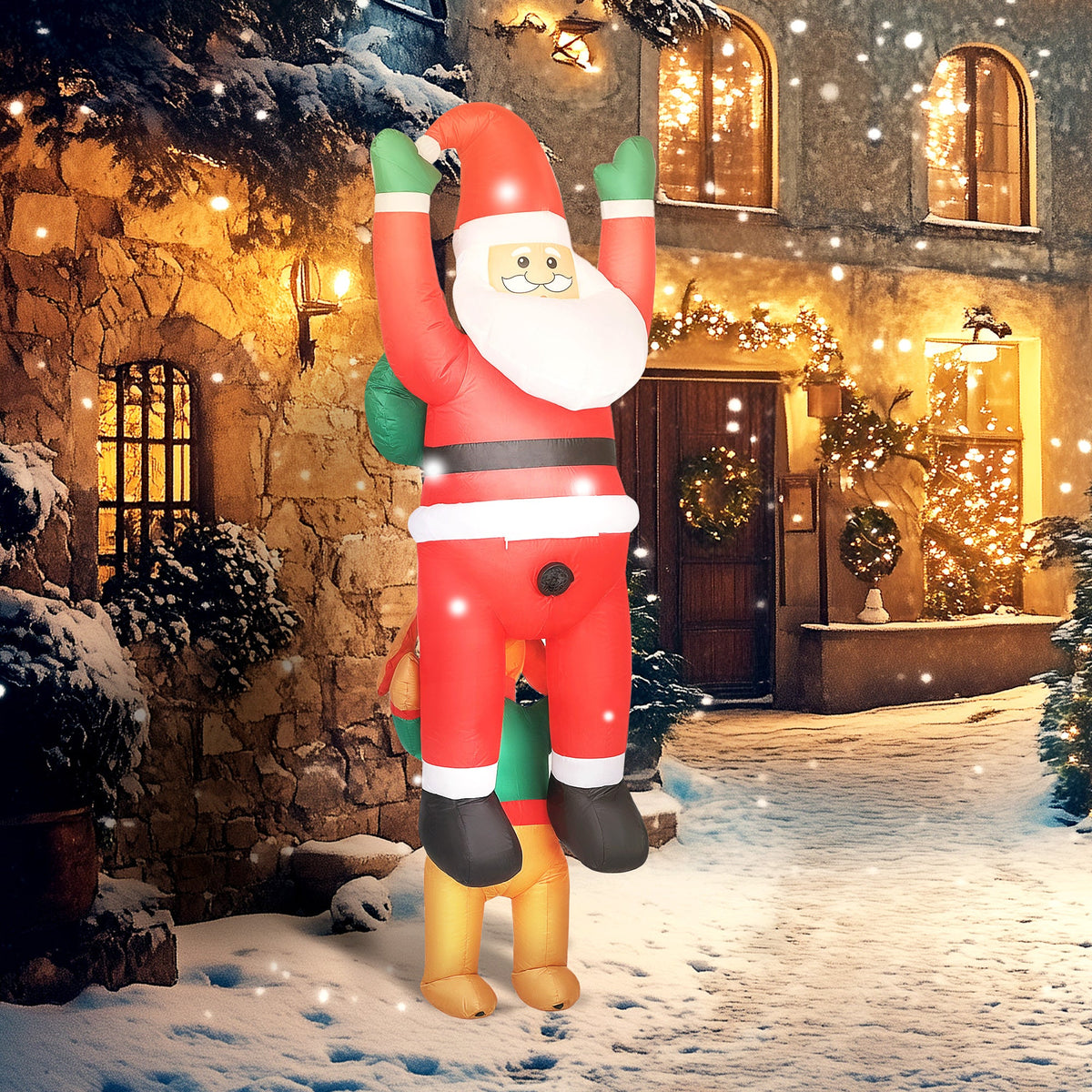 7ft Hanging Christmas Inflatable Santa with Dog with LED Lights - Brown, Green, Red, photo 4 of 8