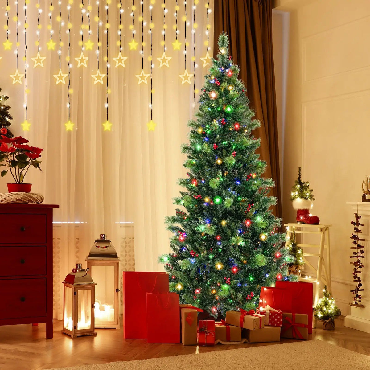 6/7/8 Feet Pre-Lit Artificial Christmas Tree with 300/400/500 LED Lights by DirectDeals