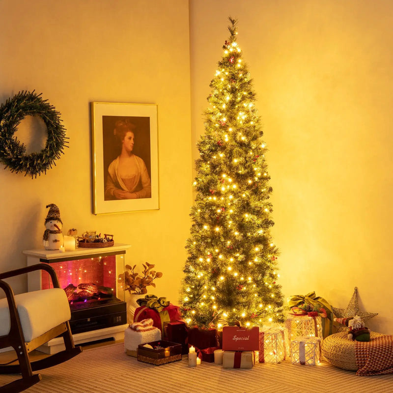 5/6/7/8/9 FT Pre-Lit Artificial Hinged Slim Pencil Christmas Tree by DirectDeals