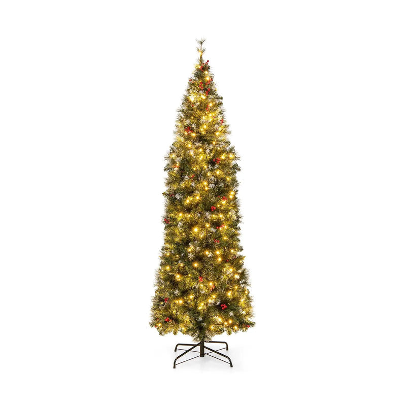 5/6/7/8/9 FT Pre-Lit Artificial Hinged Slim Pencil Christmas Tree by DirectDeals