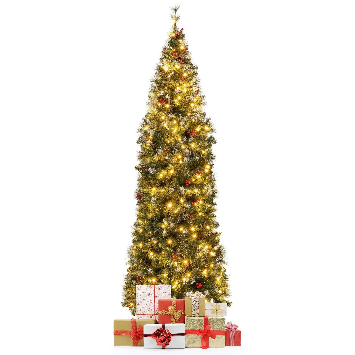 5/6/7/8/9 FT Pre-Lit Artificial Hinged Slim Pencil Christmas Tree by DirectDeals