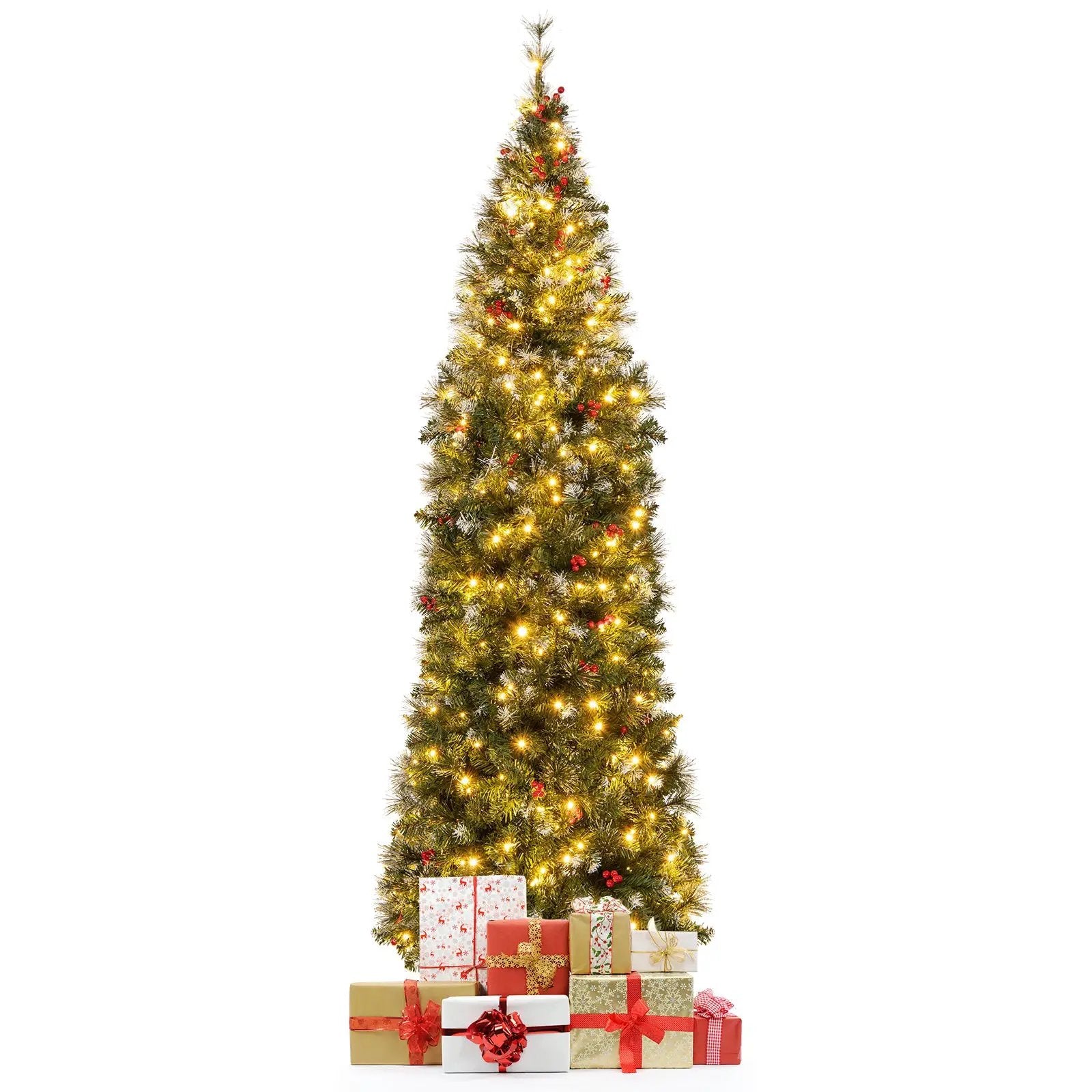 5/6/7/8/9 FT Pre-Lit Artificial Hinged Slim Pencil Christmas Tree by DirectDeals