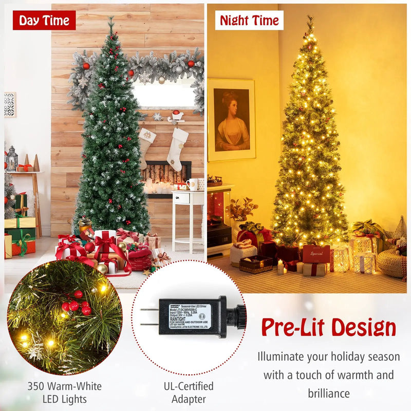 5/6/7/8/9 FT Pre-Lit Artificial Hinged Slim Pencil Christmas Tree by DirectDeals