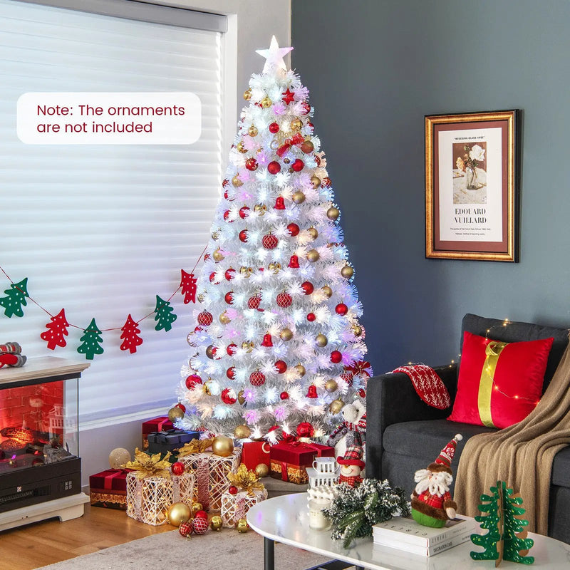 6/7 Feet Pre-Lit Fiber Optic White Snow-Flocked Artificial Christmas Tree by DirectDeals