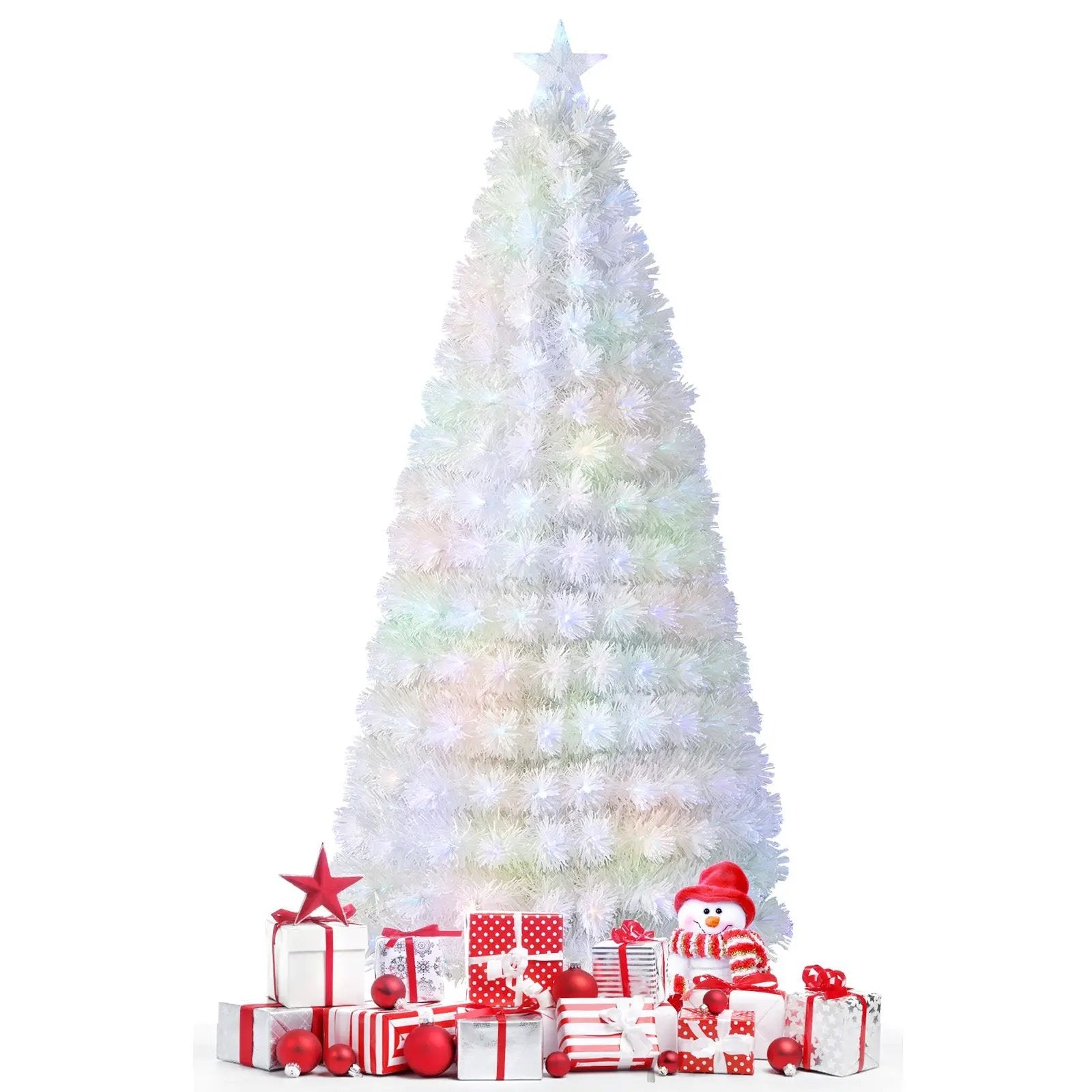 6/7 Feet Pre-Lit Fiber Optic White Snow-Flocked Artificial Christmas Tree by DirectDeals
