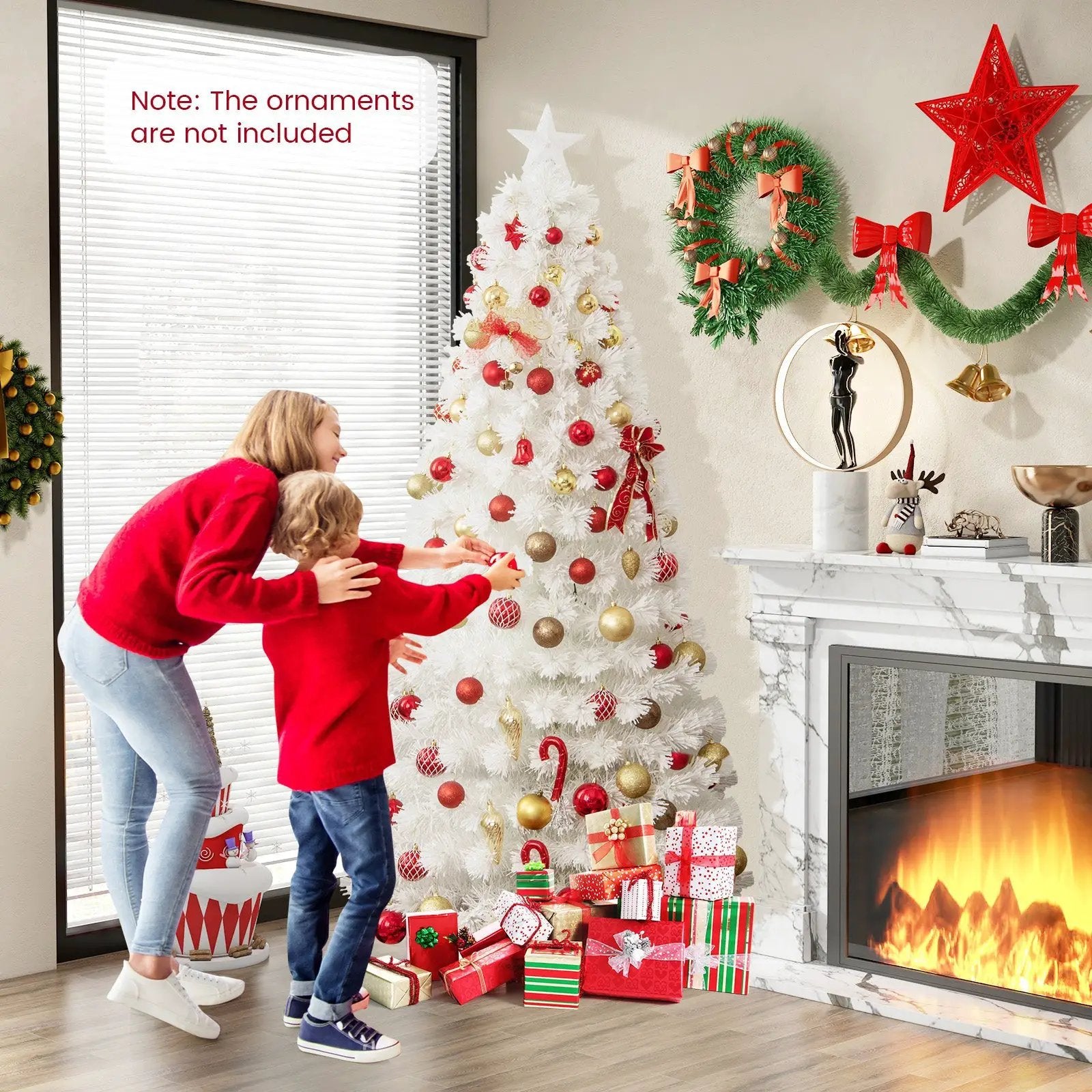 6/7 Feet Pre-Lit Fiber Optic White Snow-Flocked Artificial Christmas Tree by DirectDeals