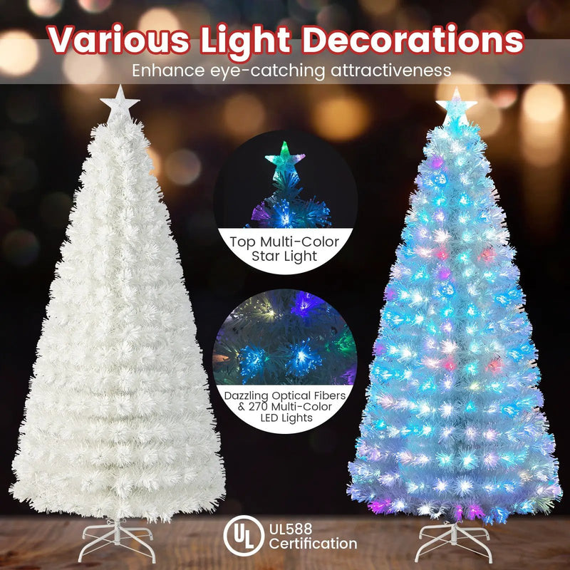 6/7 Feet Pre-Lit Fiber Optic White Snow-Flocked Artificial Christmas Tree by DirectDeals