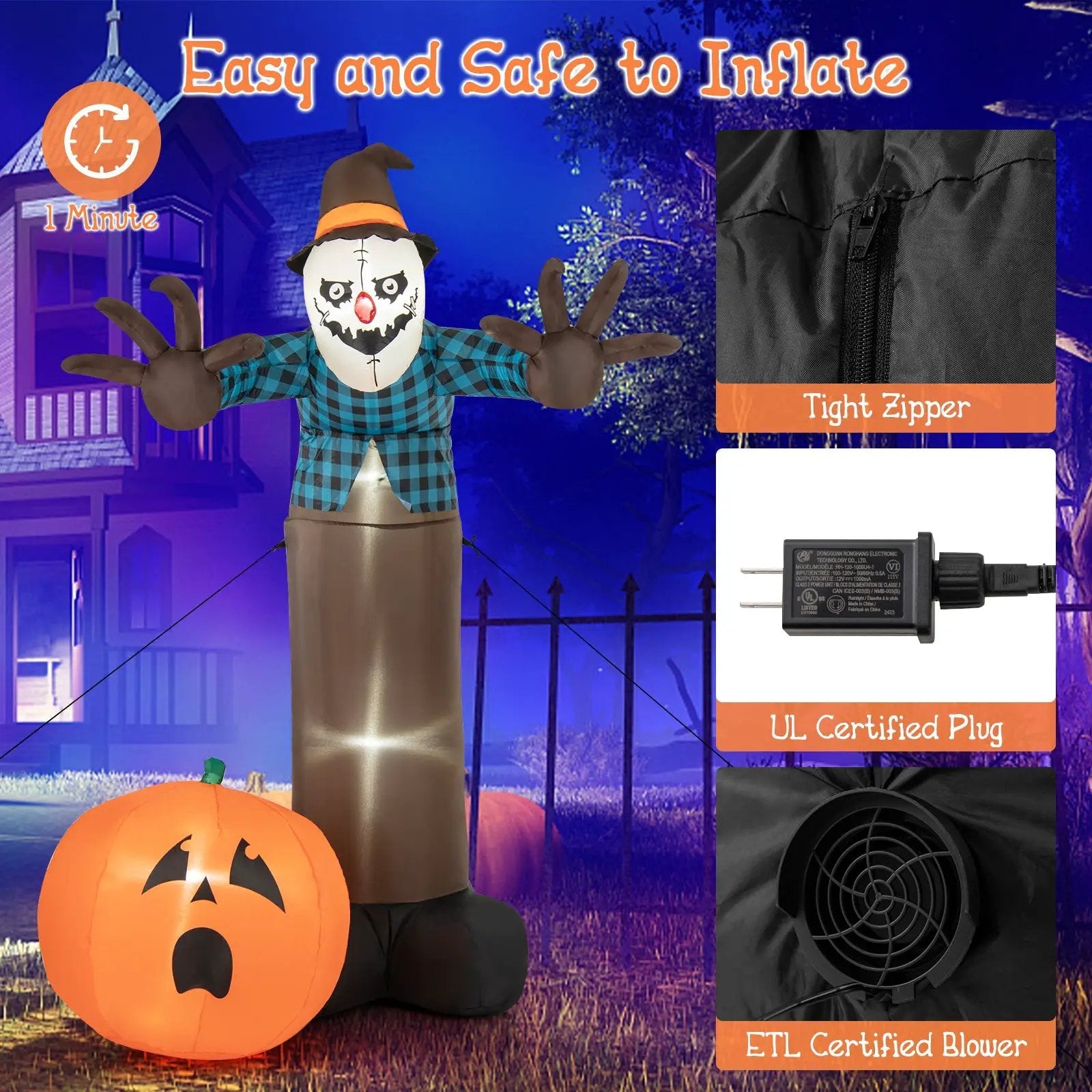 7 FT Inflatable Halloween Haunted Scarecrow Pumpkin Ghost with Built-in LED Lights by DirectDeals
