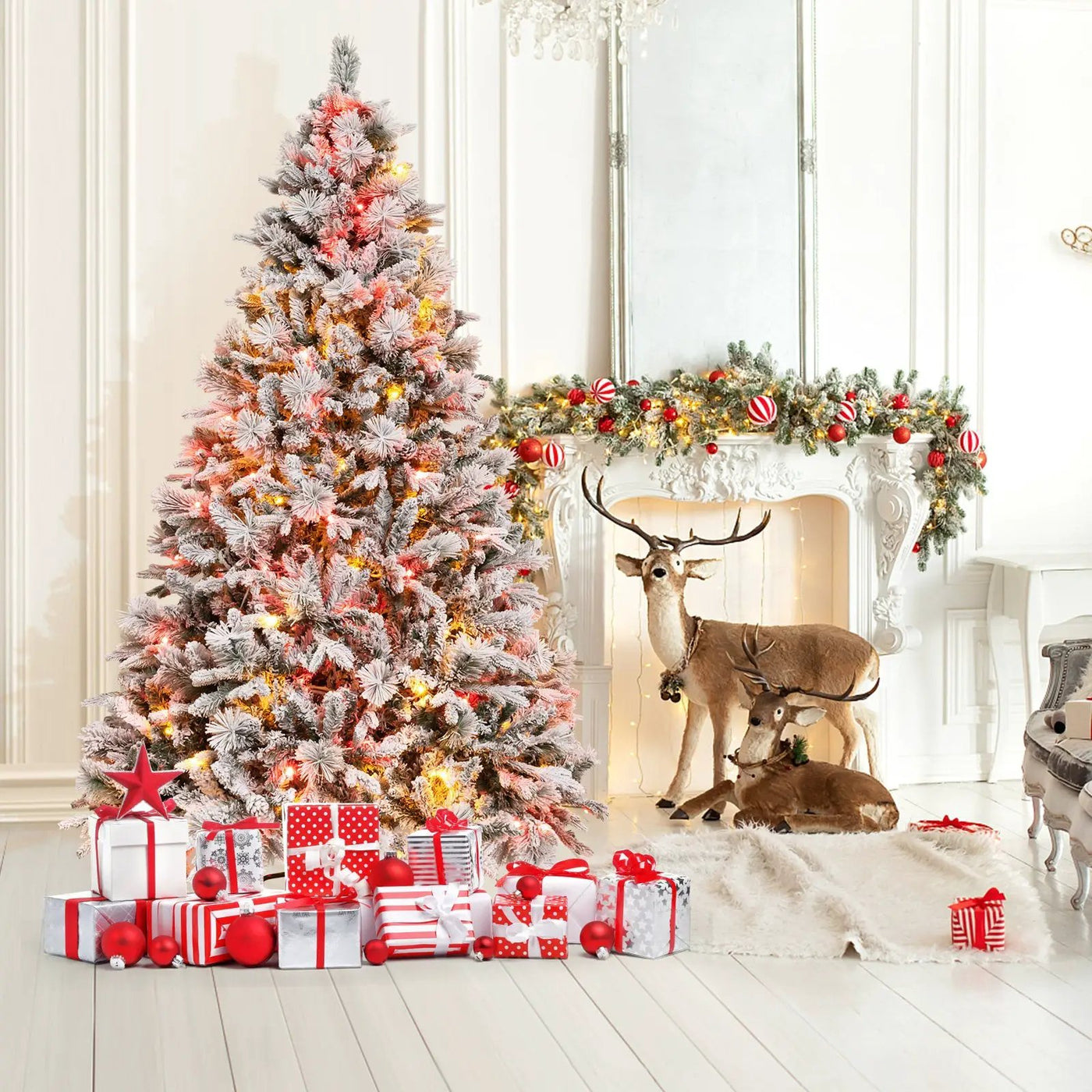 4.5/6/7 Feet Artificial Xmas Tree with Pine Needles and LED Lights by DirectDeals