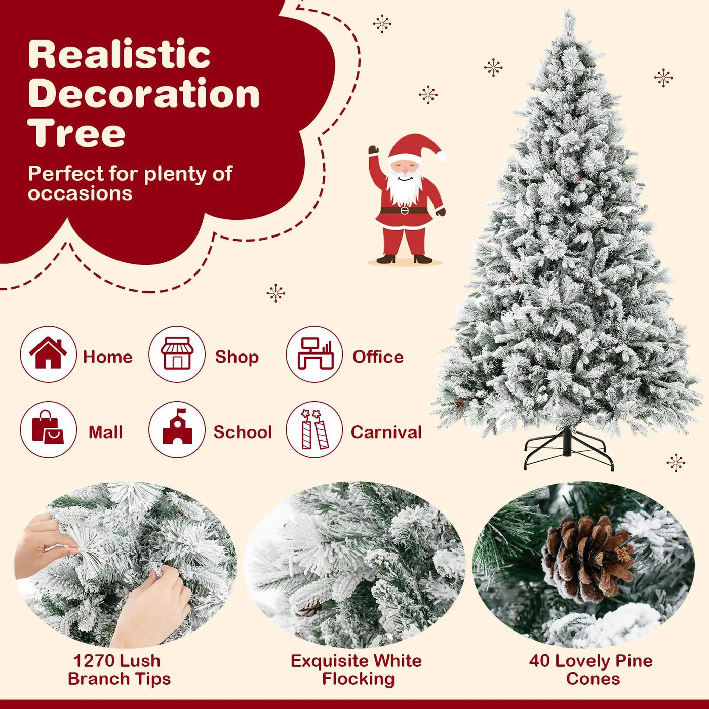 4.5/6/7 Feet Artificial Xmas Tree with Pine Needles and LED Lights by DirectDeals