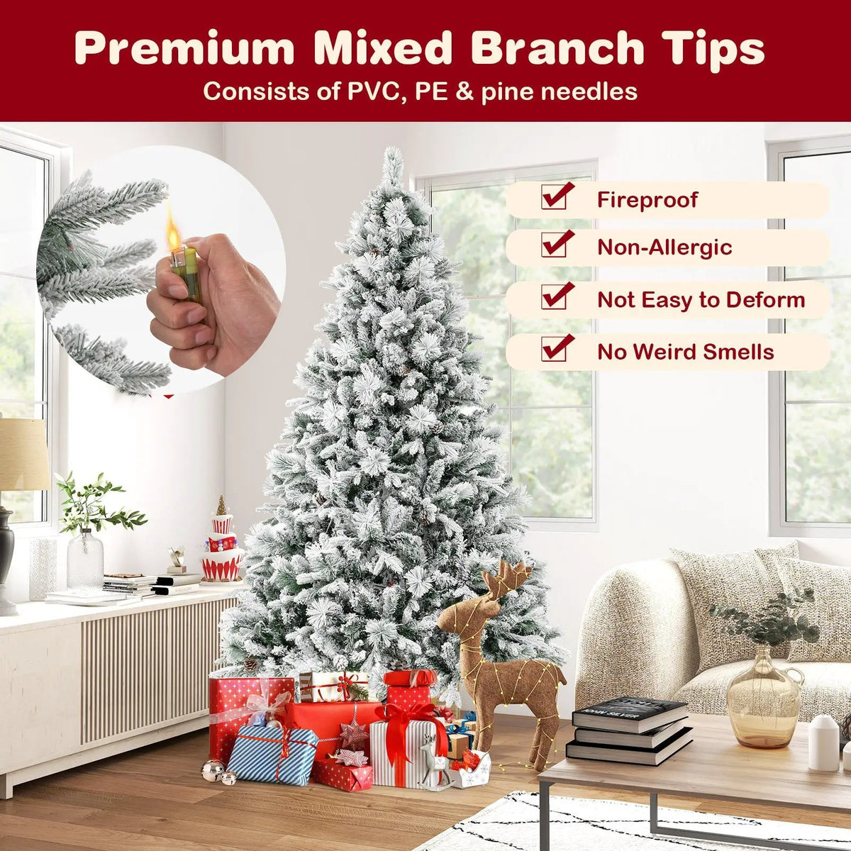4.5/6/7 Feet Artificial Xmas Tree with Pine Needles and LED Lights by DirectDeals