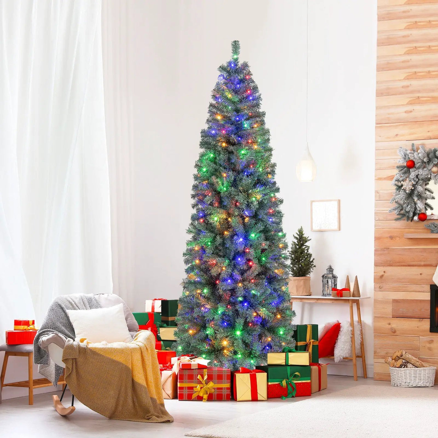 Pre-Lit Blue Artificial Christmas Tree Slim with 9 Lighting Modes by DirectDeals