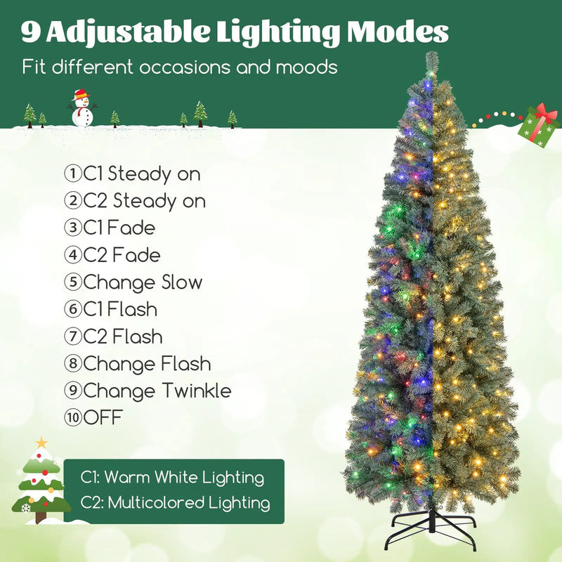 Pre-Lit Blue Artificial Christmas Tree Slim with 9 Lighting Modes by DirectDeals