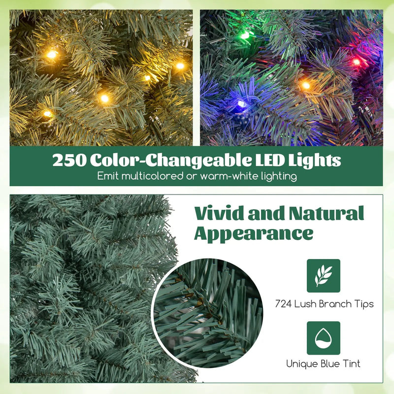 Pre-Lit Blue Artificial Christmas Tree Slim with 9 Lighting Modes by DirectDeals
