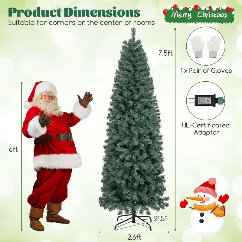 Pre-Lit Blue Artificial Christmas Tree Slim with 9 Lighting Modes by DirectDeals