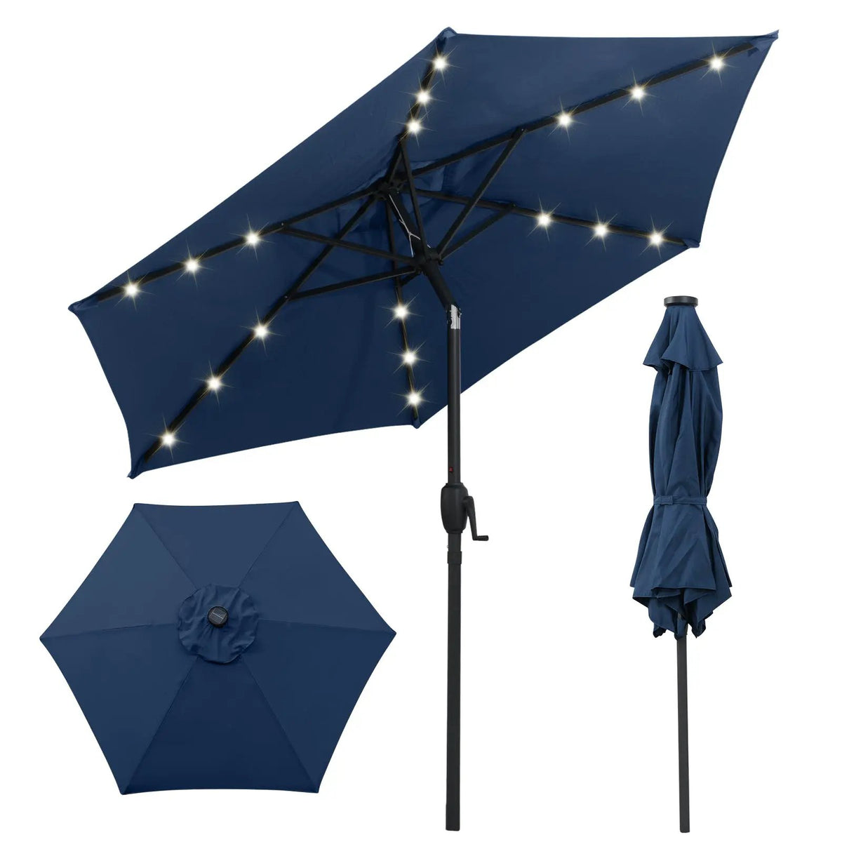 7.5 Feet Solar Powered Patio Umbrella with LED Lights and Crank Handle by DirectDeals