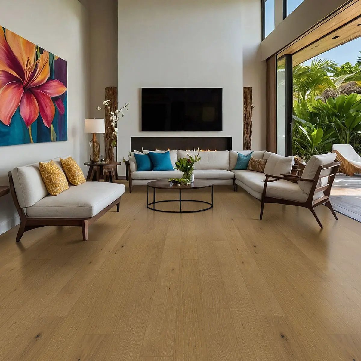 Kelmore Mesa Ridge Matte Wood Look Planks 7x48 in a finished room