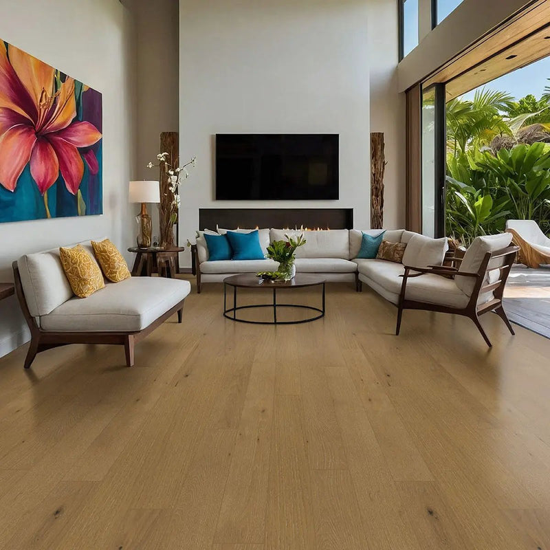 Kelmore Mesa Ridge Matte Wood Look Planks 7x48 in a finished room