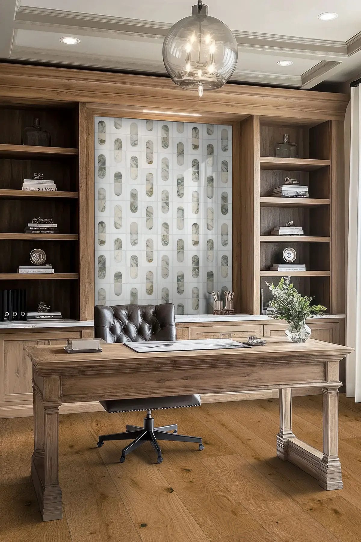 Mccarran Leander Oak Matte Wood Look Planks 9.5x86 in a finished room