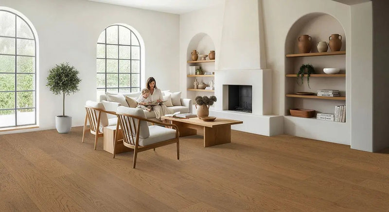 Mccarran Reserve Adriel Oak Matte Wood Look Planks 9.5x86 in a finished room