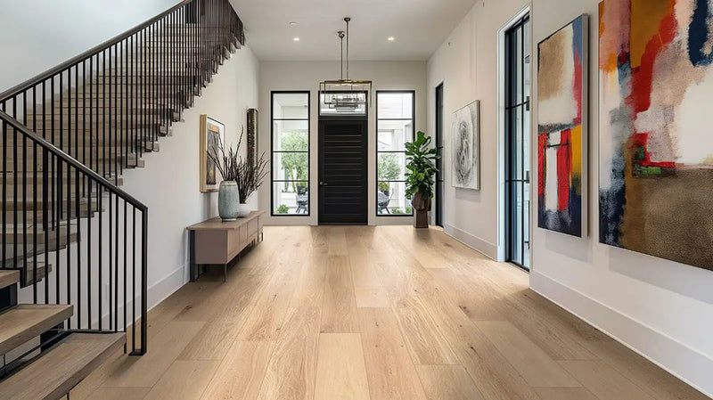 Mccarran Tualatin Blonde Brushed T Molding Wood Look Moldings 2x0.25 in a finished room