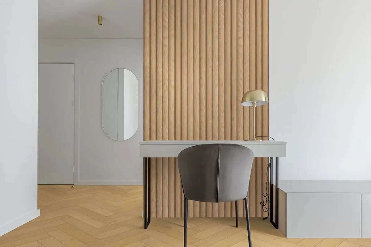 Mccarran Herringbone Whitlock Matte Wood Look Planks 5x24 in a finished room