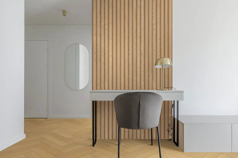 Mccarran Herringbone Whitlock Matte Wood Look Planks 5x24 in a finished room