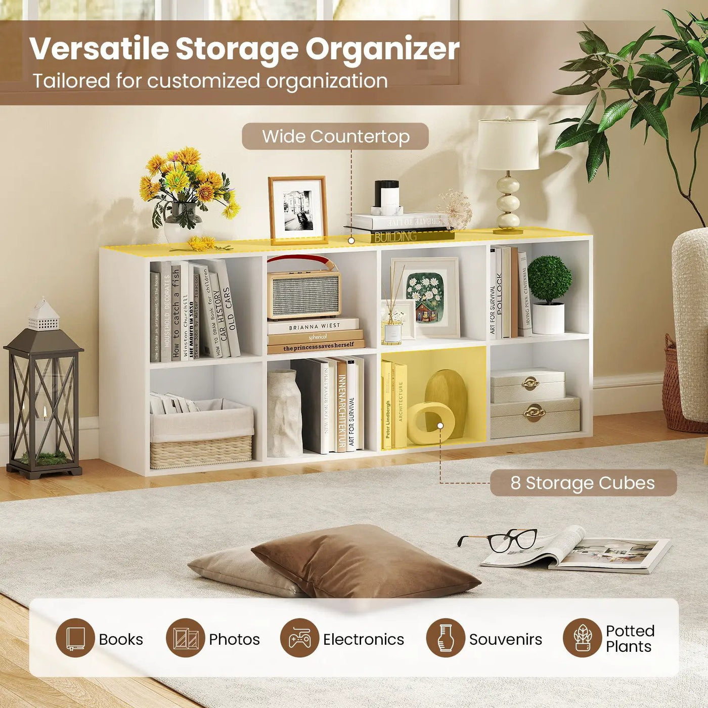 8-Cube Bookcase Bookshelf with 2 Anti-Tipping Kits Storage Organizer by DirectDeals