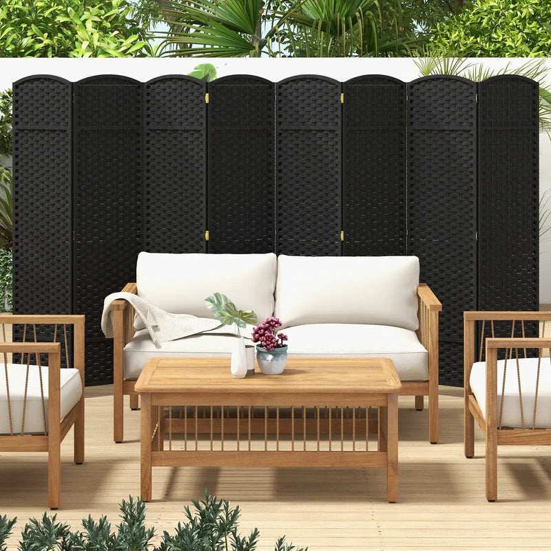 8-Panel Folding Room Divider with Hand-woven Texture and Wood Frame by DirectDeals