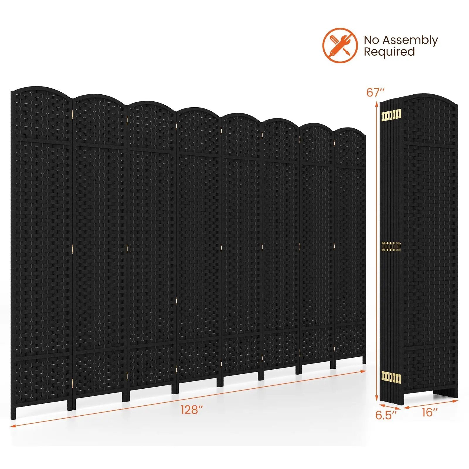 8-Panel Folding Room Divider with Hand-woven Texture and Wood Frame by DirectDeals