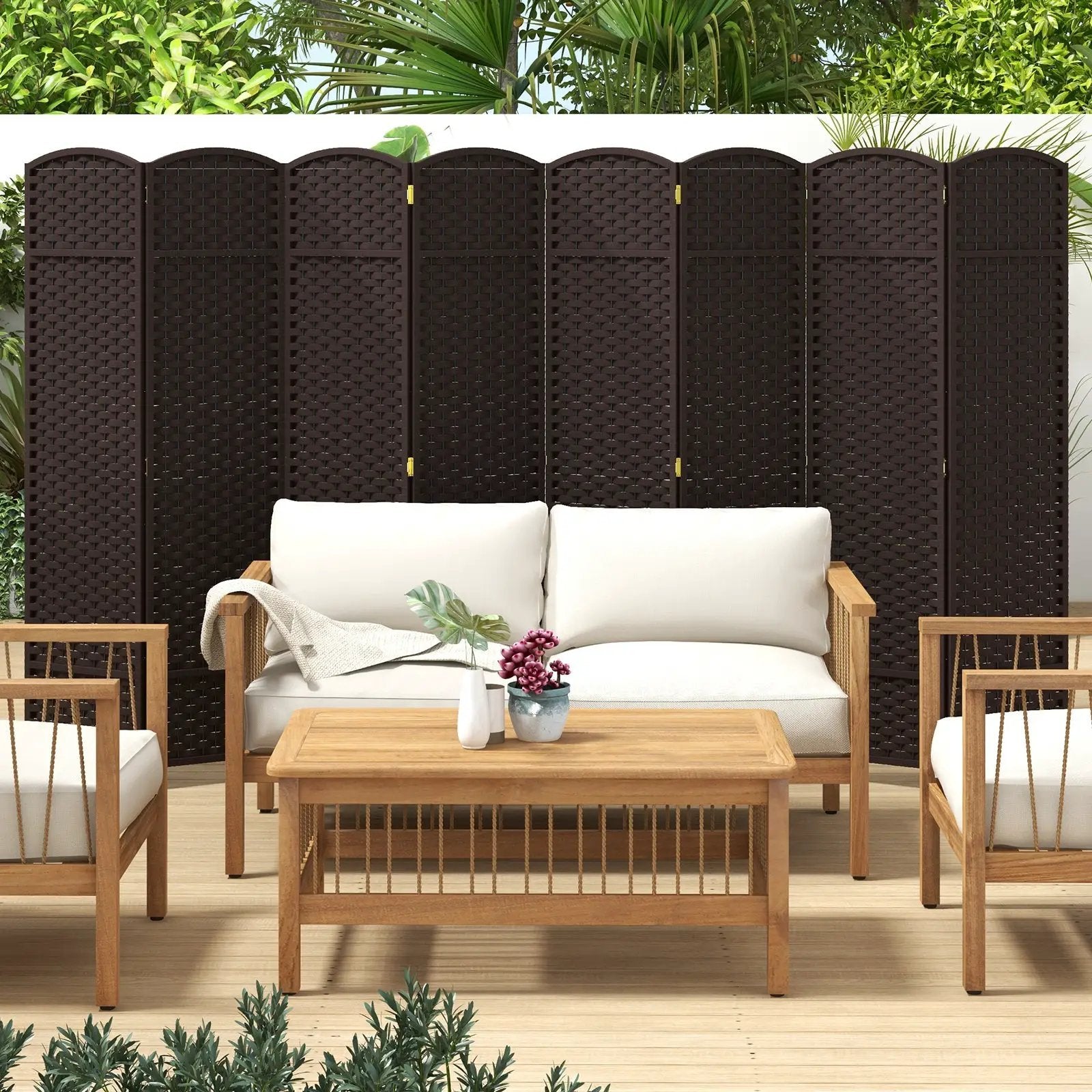 8-Panel Folding Room Divider with Hand-woven Texture and Wood Frame by DirectDeals