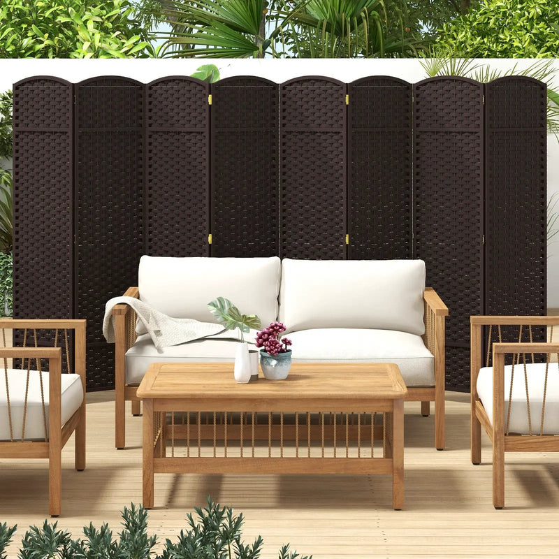 8-Panel Folding Room Divider with Hand-woven Texture and Wood Frame by DirectDeals