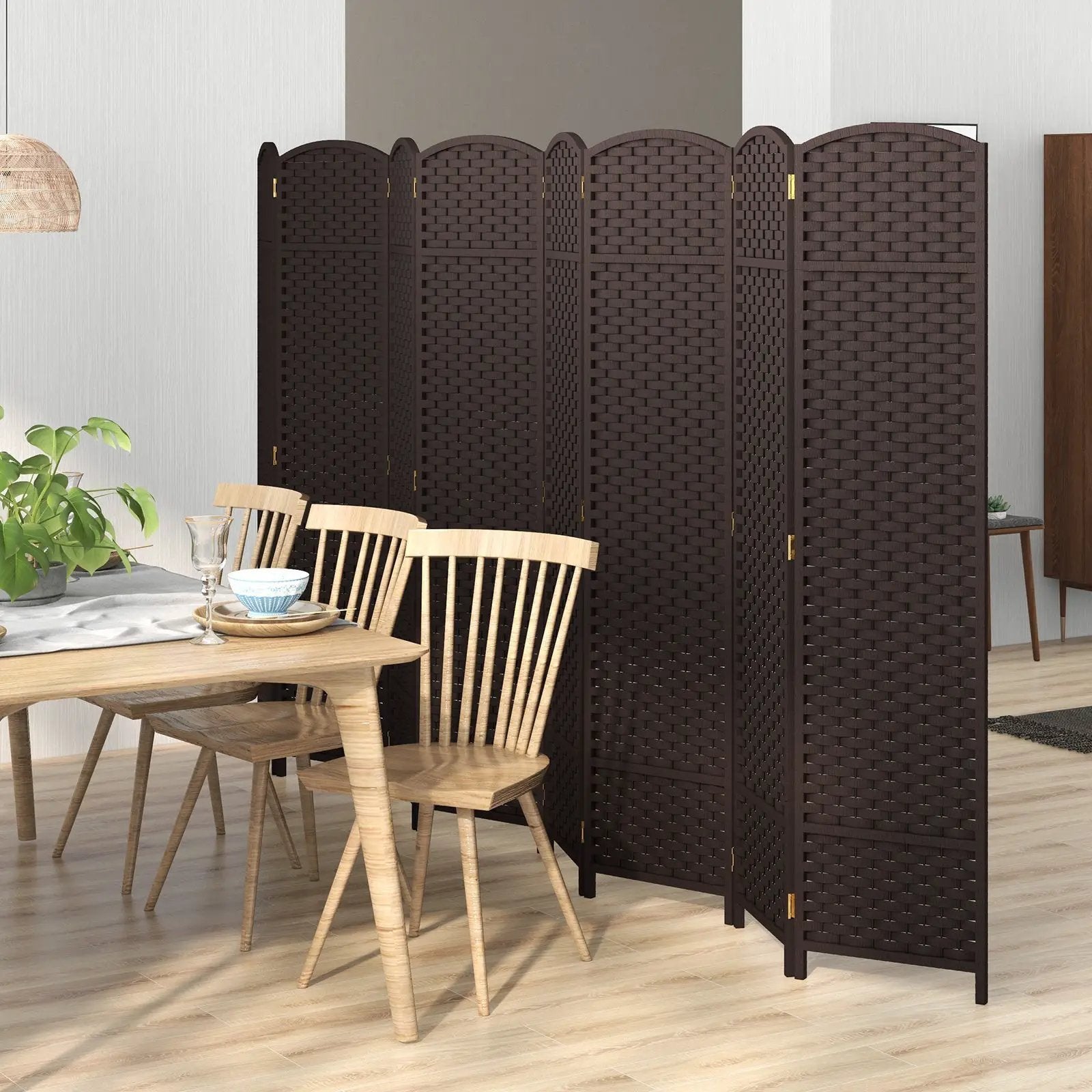 8-Panel Folding Room Divider with Hand-woven Texture and Wood Frame by DirectDeals