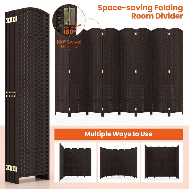 8-Panel Folding Room Divider with Hand-woven Texture and Wood Frame by DirectDeals