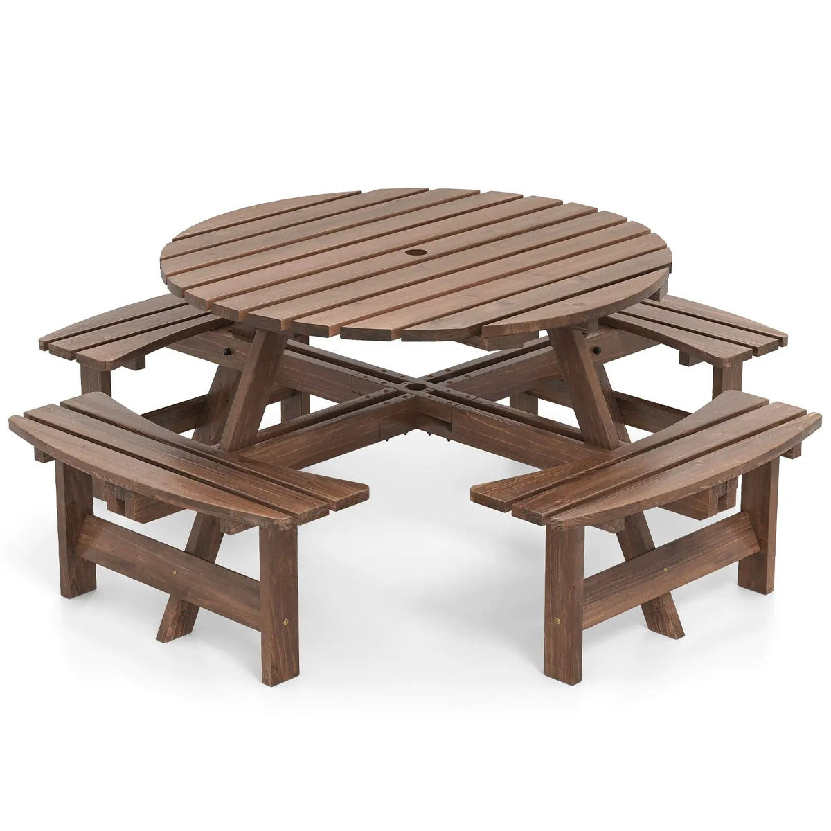 8-Person Round Picnic Table Set Circular Patio Dining Camping Table with Benches by DirectDeals