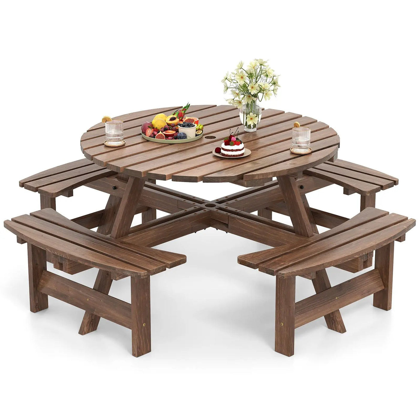 8-Person Round Picnic Table Set Circular Patio Dining Camping Table with Benches by DirectDeals