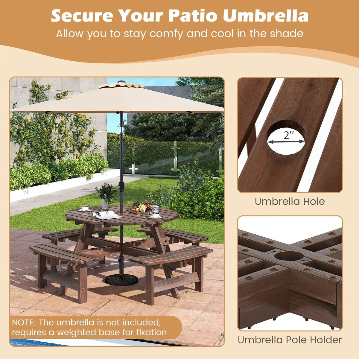 8-Person Round Picnic Table Set Circular Patio Dining Camping Table with Benches by DirectDeals