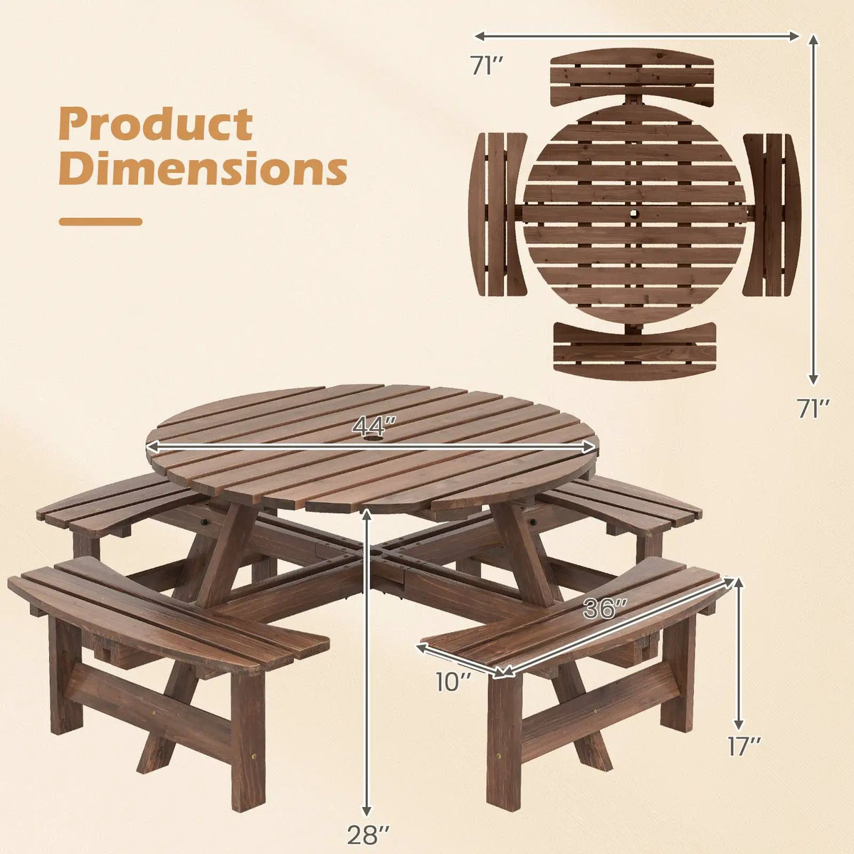 8-Person Round Picnic Table Set Circular Patio Dining Camping Table with Benches by DirectDeals