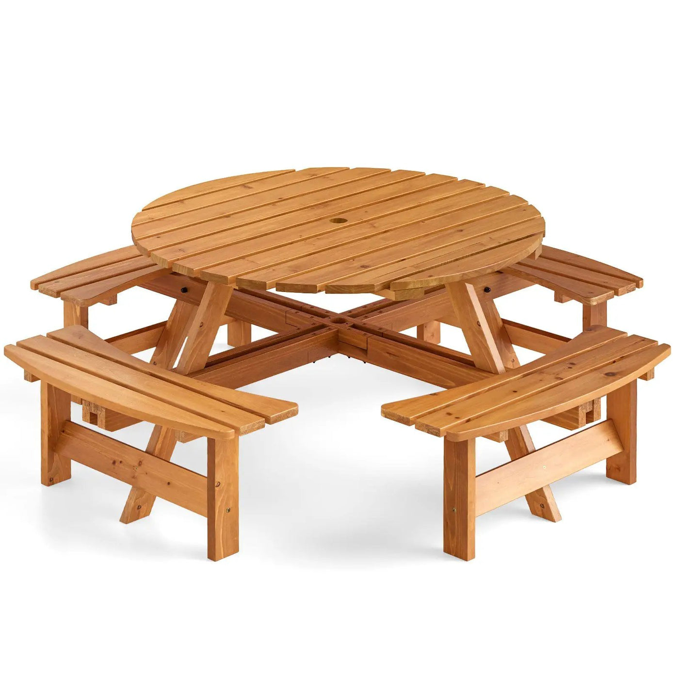 8-Person Round Picnic Table Set Circular Patio Dining Camping Table with Benches by DirectDeals