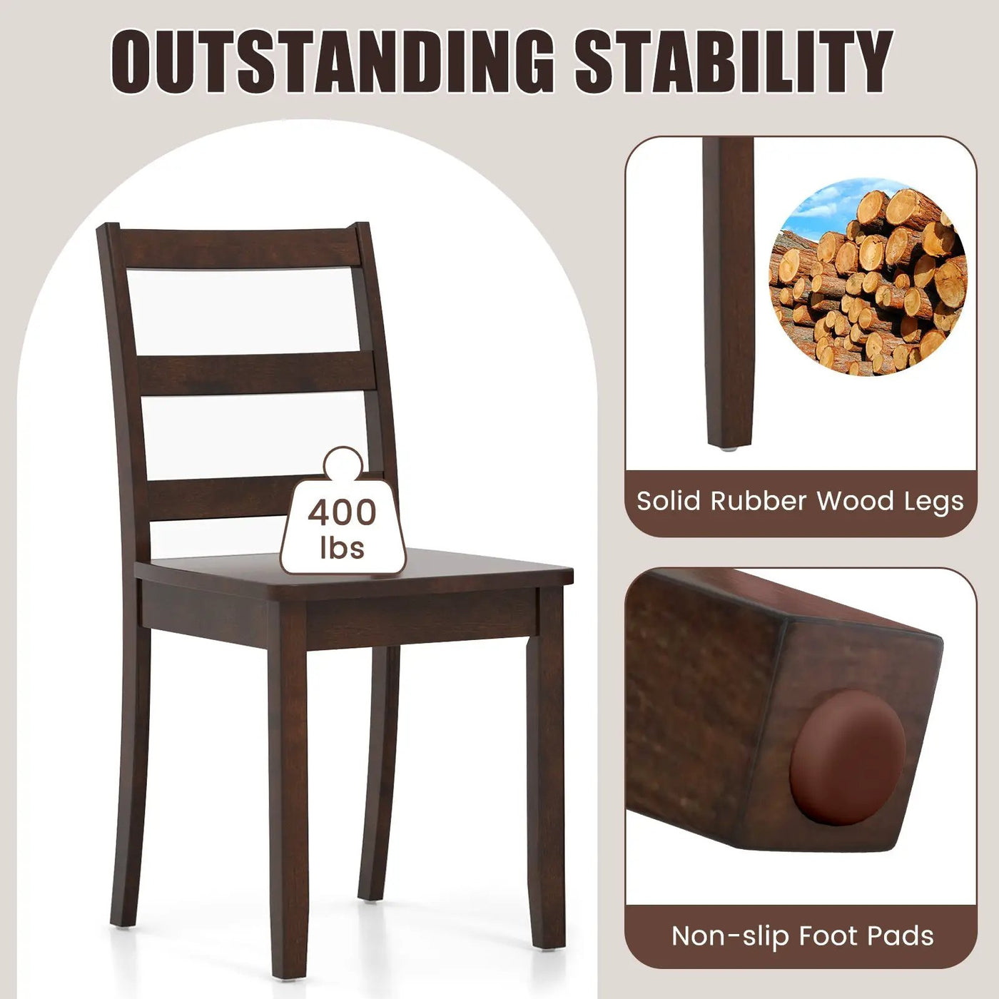 Set of 2 Wood Dining Chairs with Solid Rubber Wood Legs by DirectDeals