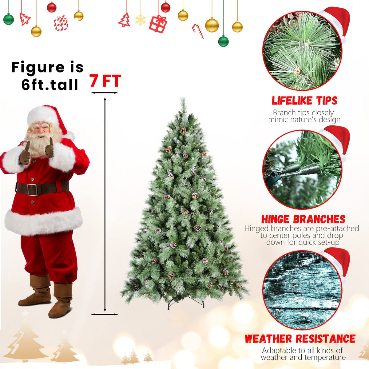8 Ft Full-Bodied Pre-Decorated Pinecone Christmas Tree with Pine Cones - Green, photo 12 of 20