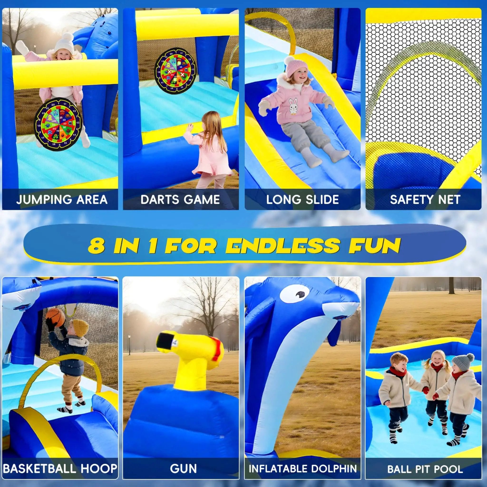 8-In-1 Inflatable Water Park Bounce House with Sprinkler, Water Gun, And Basketball Hoop (SAK38152) by SAKSBY WHOLESALE