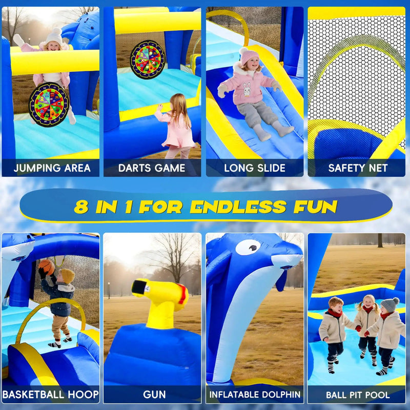 8-In-1 Inflatable Water Park Bounce House with Sprinkler, Water Gun, And Basketball Hoop (SAK38152) by SAKSBY WHOLESALE