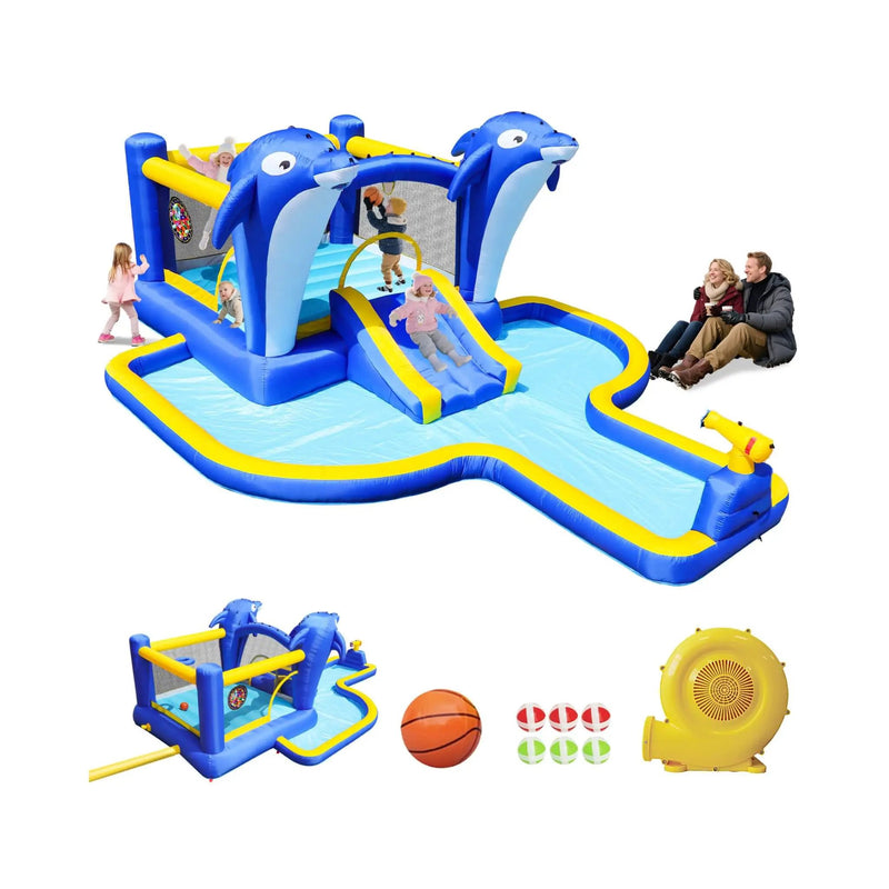 8-In-1 Inflatable Water Park Bounce House with Sprinkler, Water Gun, And Basketball Hoop (SAK38152) by SAKSBY WHOLESALE