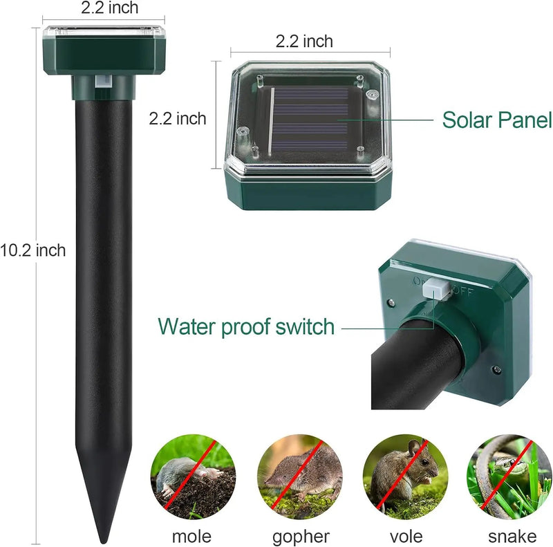 8 Pack Mole Repellent Solar Sonic Groundhog Repeller Gopher Deterrent Vole by Outdoor Solar Outlet
