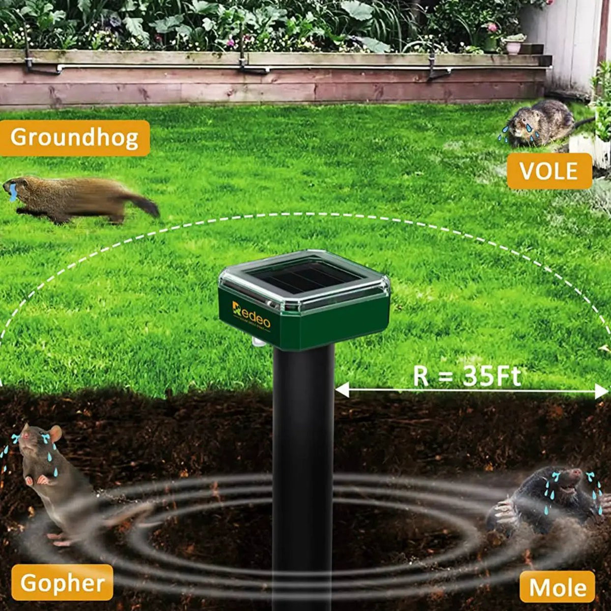 8 Pack Mole Repellent Solar Sonic Groundhog Repeller Gopher Deterrent Vole by Outdoor Solar Outlet