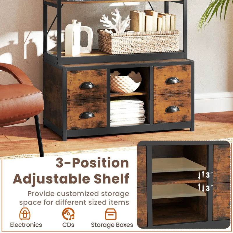 8-tier Bookshelf with 4 Fabric Drawers and Heavy-duty Metal Frame-Coffee by DirectDeals