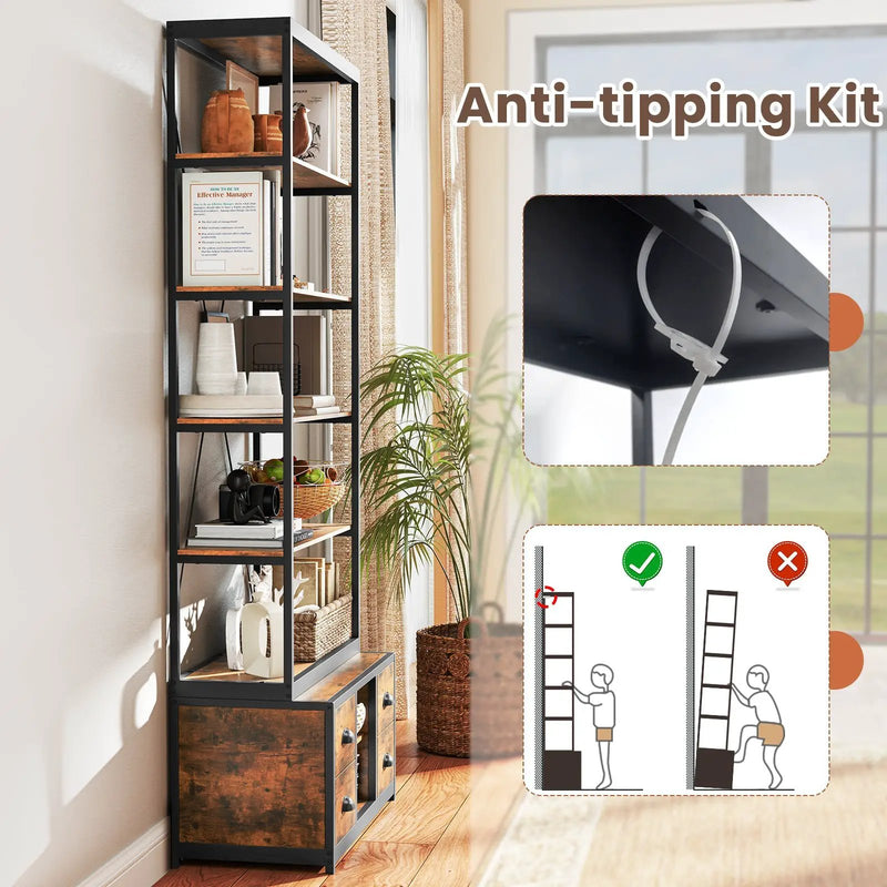 8-tier Bookshelf with 4 Fabric Drawers and Heavy-duty Metal Frame-Coffee by DirectDeals