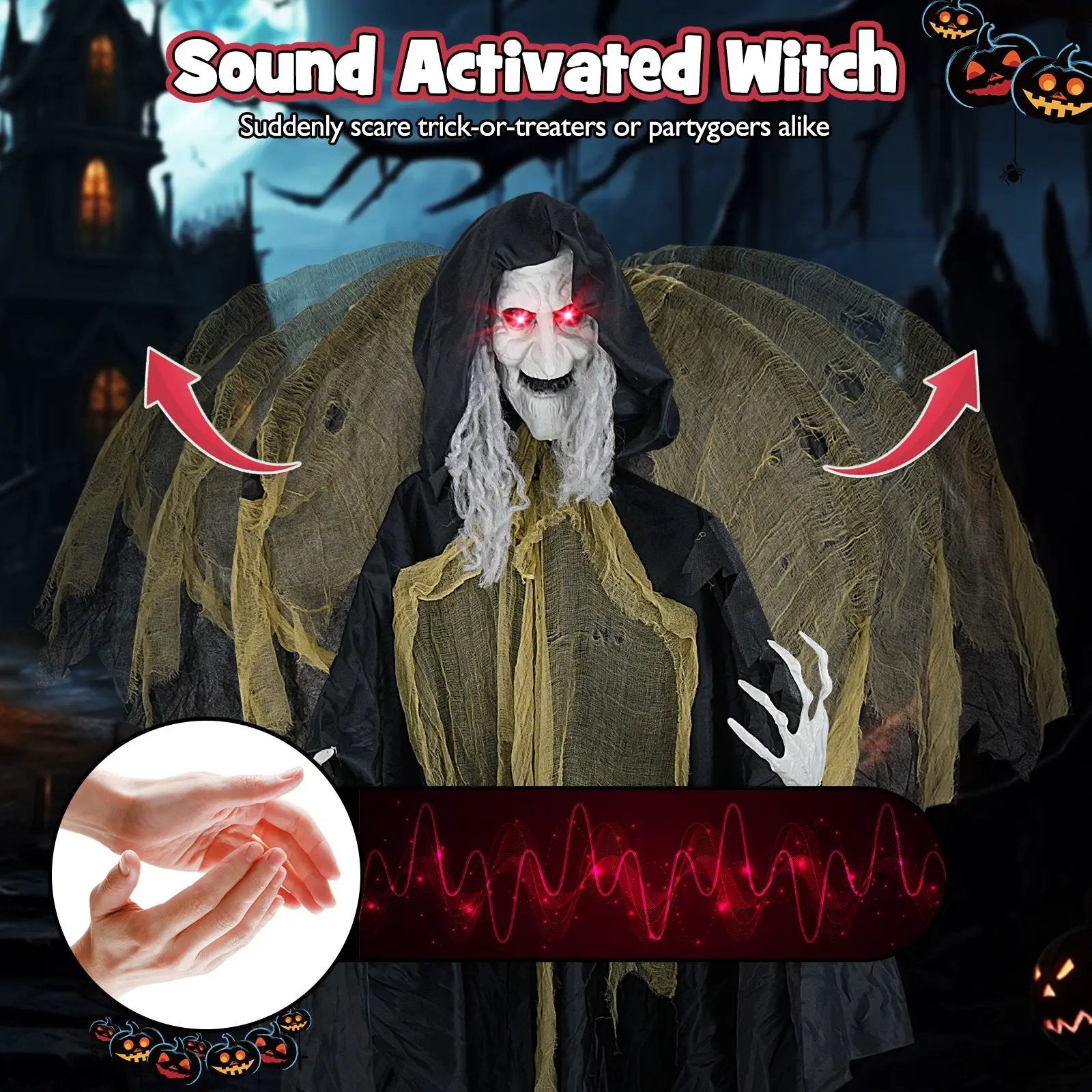 8.2 ft Halloween Standing Witch with Lighted Eyes and Automatic Wing Movement by DirectDeals