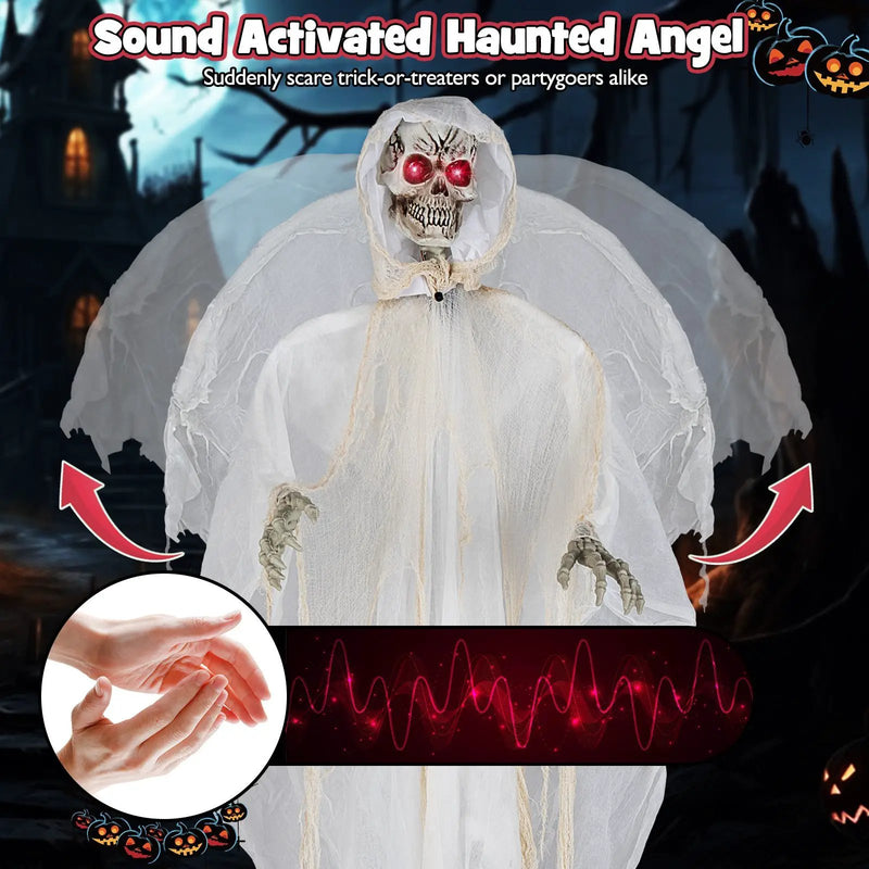 8.3 ft Halloween Standing Haunted Angel with Lighted Eyes and Automatic Wing Movement by DirectDeals